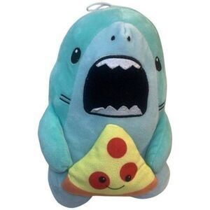 Peek-A-Boo Toys Sky Blue Plush Shark Eating Pepperoni Pizza Stuffed Toy 11”